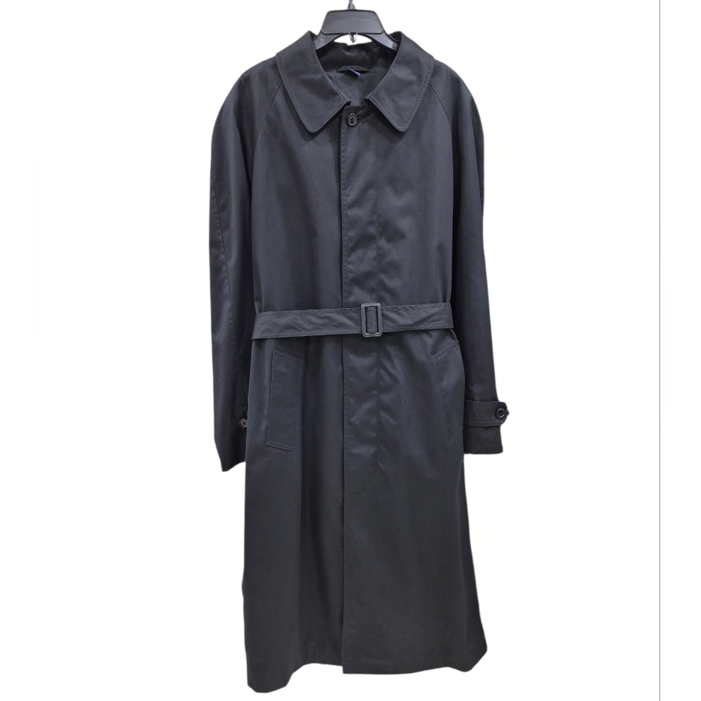 Stafford long trench coat men's 44L black belted zip out wool blend lining